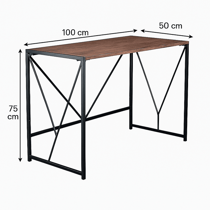 Mesa Escritorio Plegable de Metal y Madera Roble Oscuro 100x50x75 cm 5