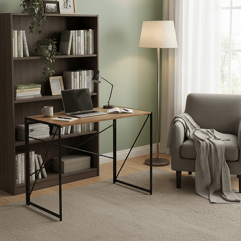 Mesa Escritorio Plegable de Metal y Madera Roble Oscuro 100x50x75 cm 4