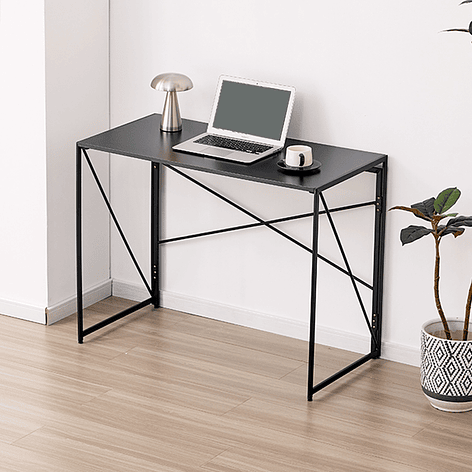 Mesa Escritorio Plegable de Metal y Madera Negro 100x50x75 cm 3