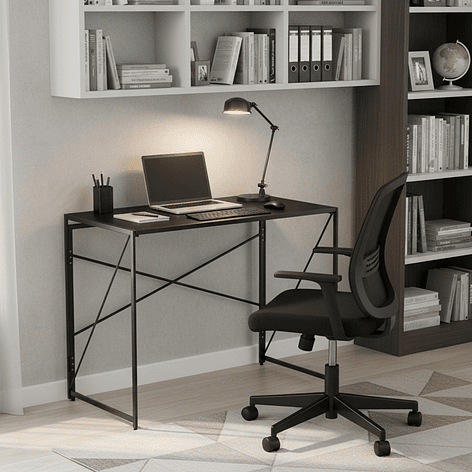 Mesa Escritorio Plegable de Metal y Madera Negro 100x50x75 cm 5