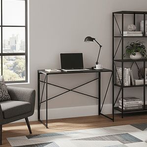 Mesa Escritorio Plegable de Metal y Madera Negro 100x50x75 cm