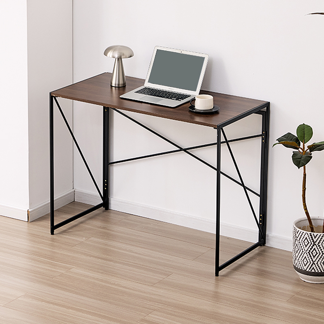 Mesa Escritorio Plegable de Metal y Madera Nogal 100x50x75 cm 3