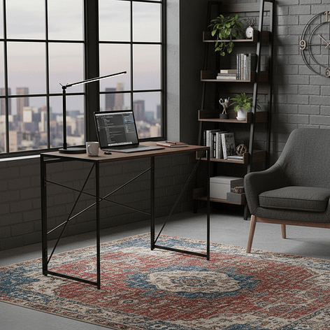 Mesa Escritorio Plegable de Metal y Madera Nogal 100x50x75 cm 5