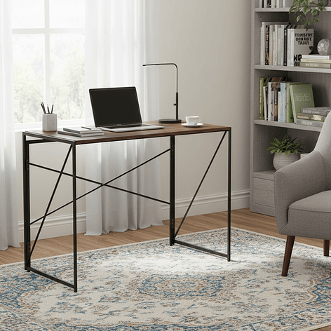 Mesa Escritorio Plegable de Metal y Madera Nogal 100x50x75 cm 2