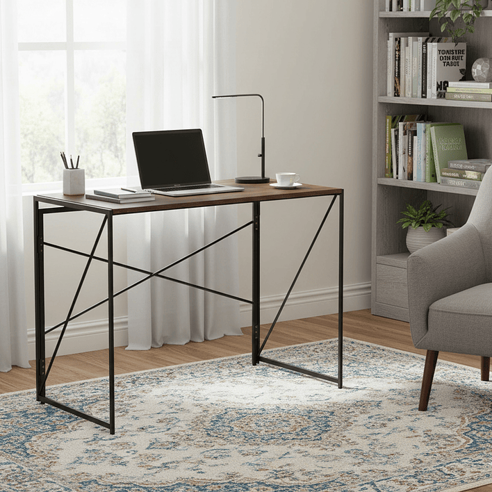 Mesa Escritorio Plegable de Metal y Madera Nogal 100x50x75 cm 2