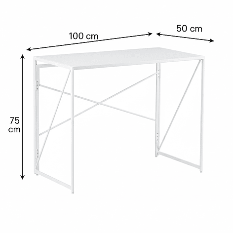 Mesa Escritorio Plegable de Metal y Madera Blanco 100x50x75 cm 6