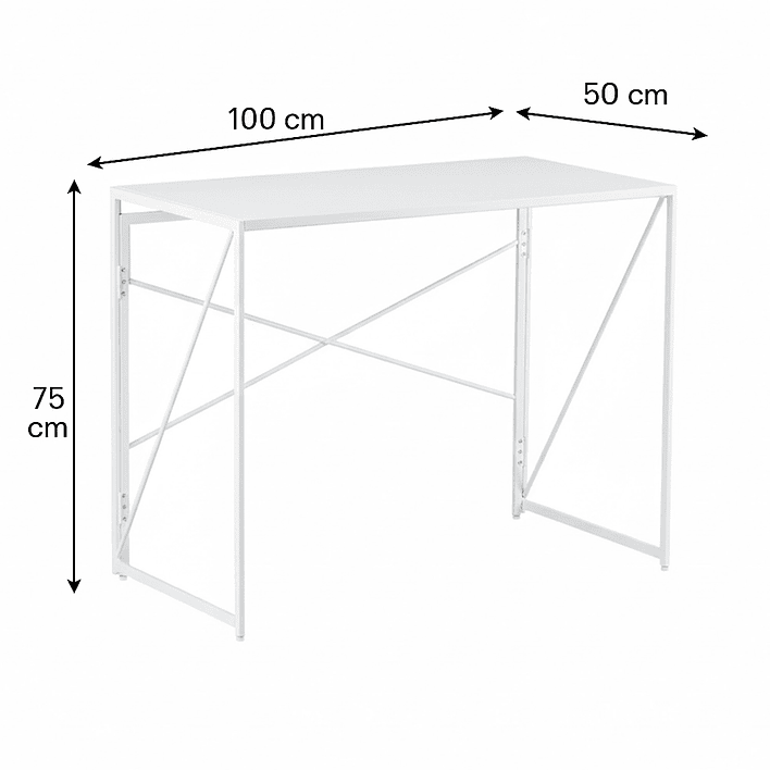 Mesa Escritorio Plegable de Metal y Madera Blanco 100x50x75 cm 6