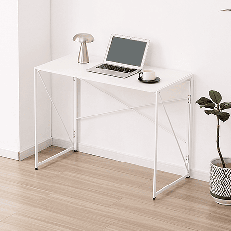 Mesa Escritorio Plegable de Metal y Madera Blanco 100x50x75 cm 4
