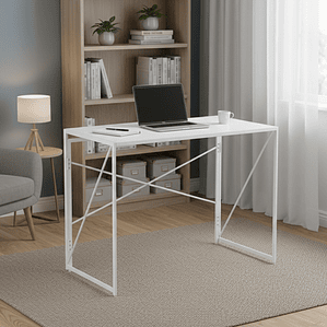 Mesa Escritorio Plegable de Metal y Madera Blanco 100x50x75 cm
