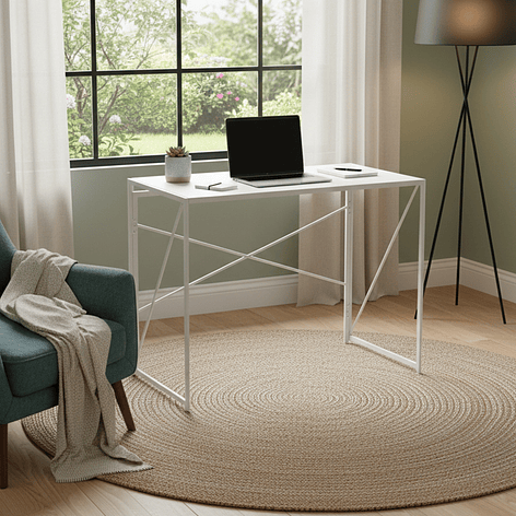 Mesa Escritorio Plegable de Metal y Madera Blanco 100x50x75 cm 3