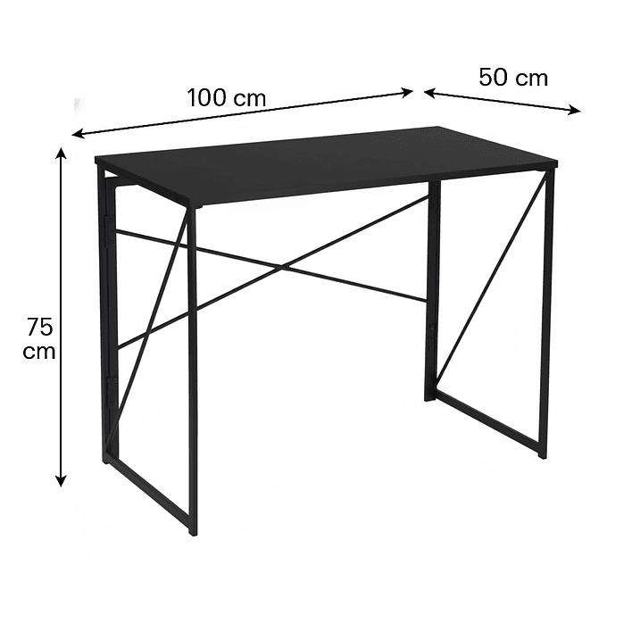 Mesa Escritorio Plegable de Metal y Madera Negro 100x50x75 cm 6