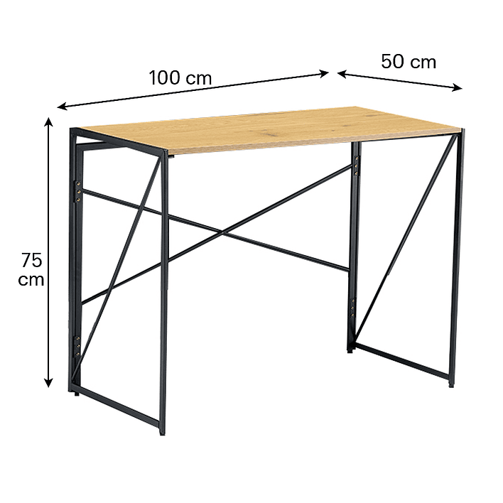 Mesa Escritorio Plegable de Metal y Madera Roble Claro 100x50x75 cm 6