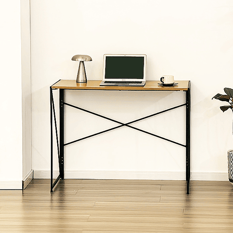 Mesa Escritorio Plegable de Metal y Madera Roble Claro 100x50x75 cm 5