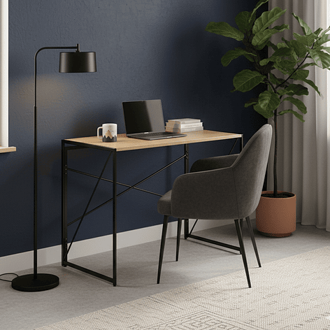 Mesa Escritorio Plegable de Metal y Madera Roble Claro 100x50x75 cm 4