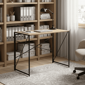 Mesa Escritorio Plegable de Metal y Madera Roble Claro 100x50x75 cm