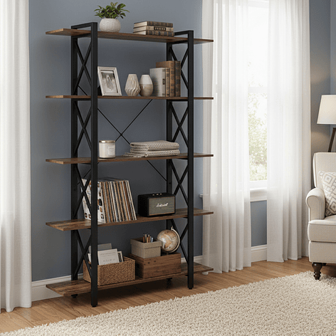 Estante de Metal y Madera 5 Niveles 120x28.5x182 cm Nogal Oscuro 1