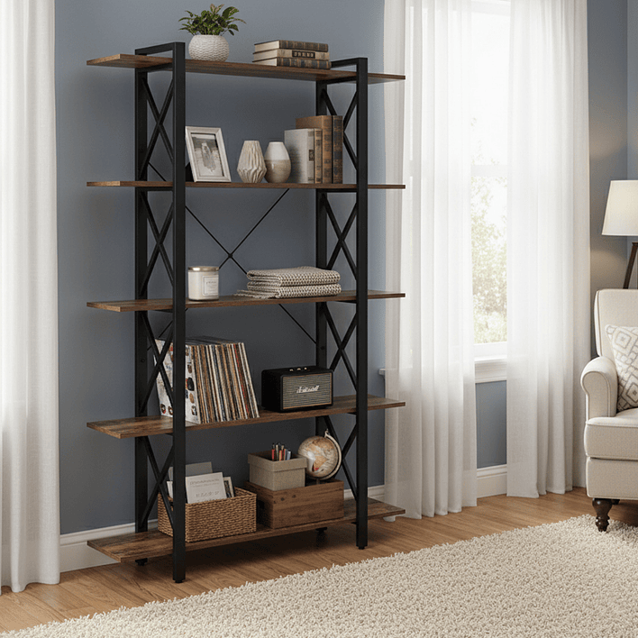 Estante de Metal y Madera 5 Niveles 120x28.5x182 cm Nogal Oscuro 1