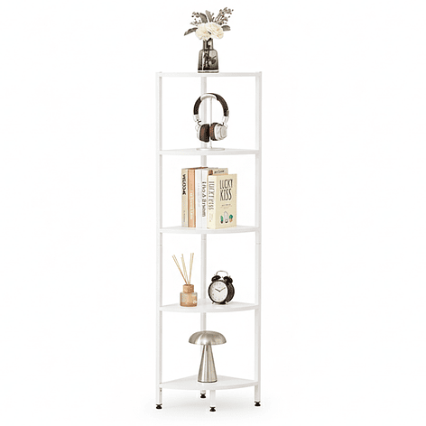 Estante Esquinero Blanco de Metal y Madera 5 Niveles - 140.5x32×32 cm 5