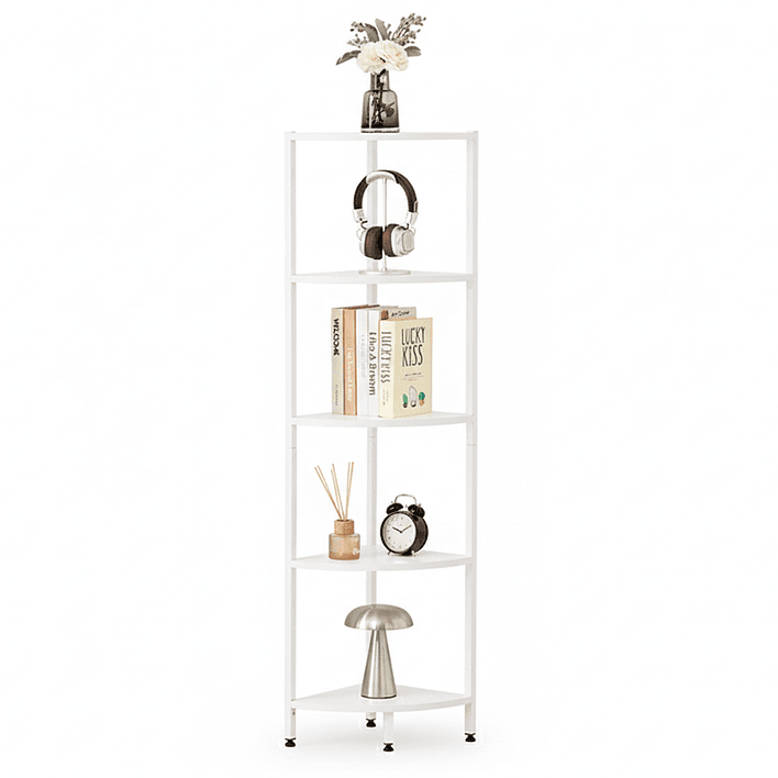 Estante Esquinero Blanco de Metal y Madera 5 Niveles - 140.5x32×32 cm 5