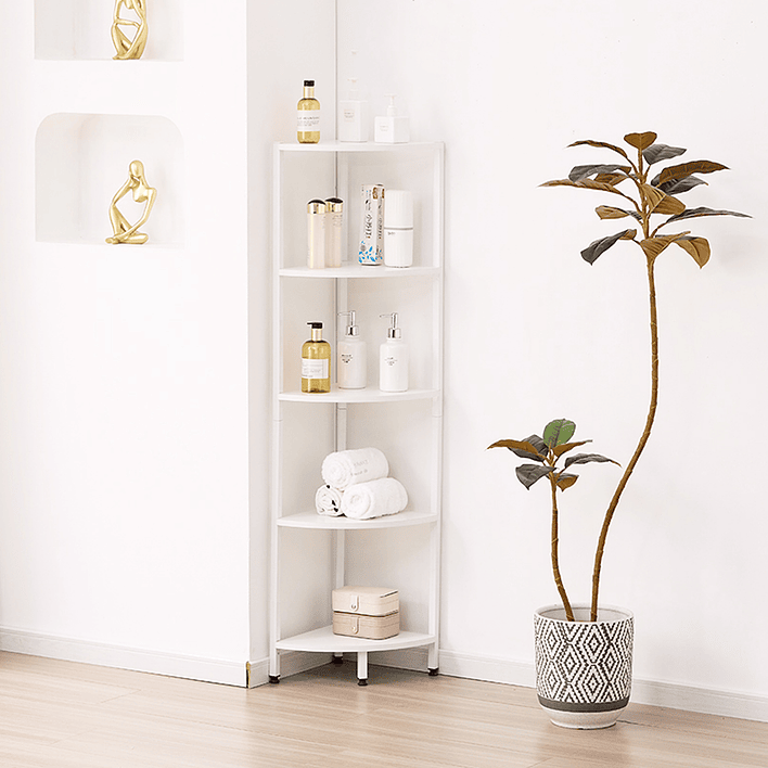 Estante Esquinero Blanco de Metal y Madera 5 Niveles - 140.5x32×32 cm 1