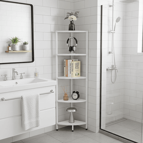 Estante Esquinero Blanco de Metal y Madera 5 Niveles - 140.5x32×32 cm 3