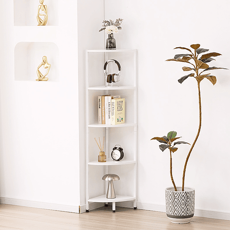 Estante Esquinero Blanco de Metal y Madera 5 Niveles - 140.5x32×32 cm 7