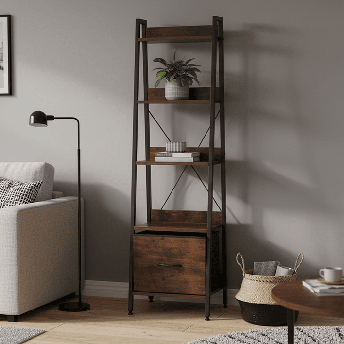 Estante Organizador Decorativo con Repisas y Cajón Inferior 141x42x29 cm 3