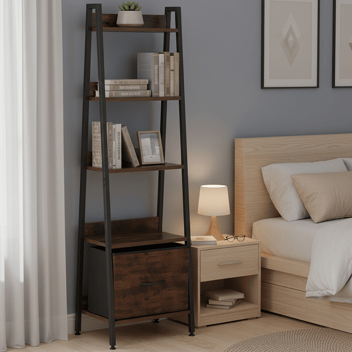 Estante Organizador Decorativo con Repisas y Cajón Inferior 141x42x29 cm 4