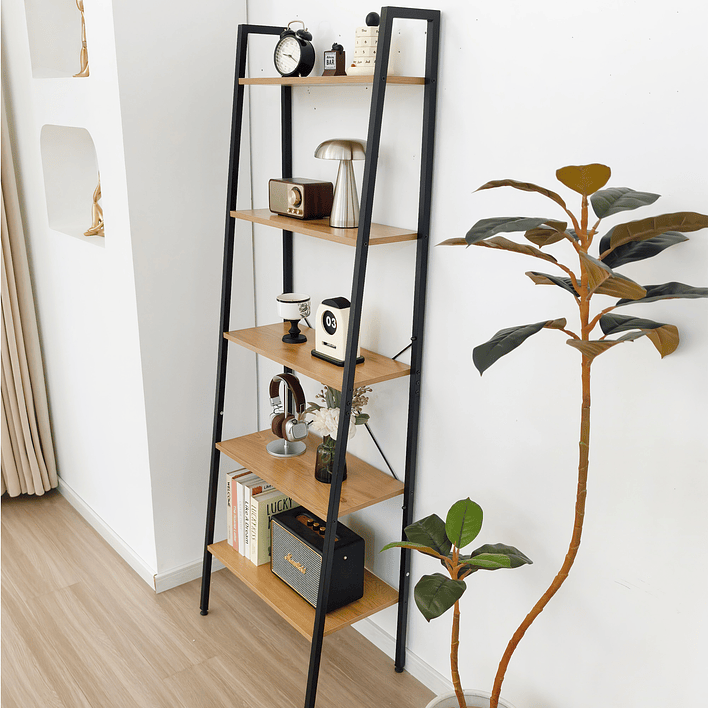 Estante Escalera de Metal con Repisas 60x35x171 cm Roble Claro 1