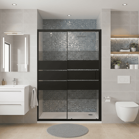 Mampara Ajustable de Ducha Style 120-140 cm Líneas negras (2 Vidrios) 4