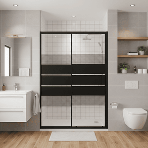 Mampara Ajustable de Ducha Style 120-140 cm Líneas negras (2 Vidrios)