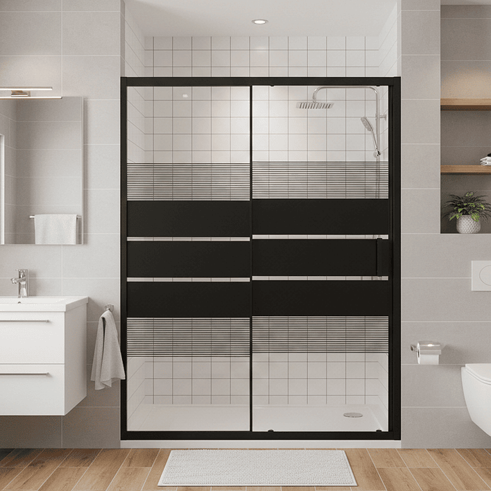 Mampara Ajustable de Ducha Style 140-160 cm Líneas negras (2 Vidrios) 1
