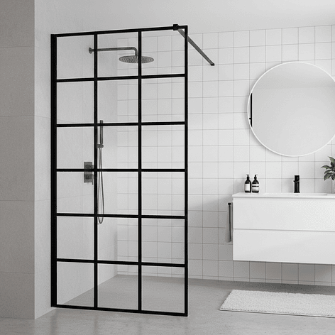 Mampara Fija de Baño Cuadros Negros Joytek 190×90 cm Vidrio Templado 8 mm 1