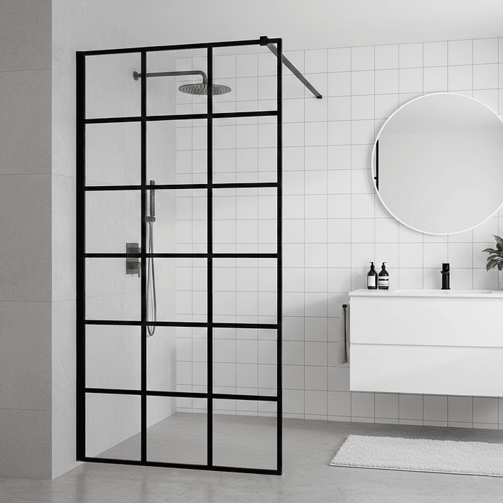 Mampara Fija de Baño Cuadros Negros Joytek 190×90 cm Vidrio Templado 8 mm 1