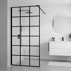 Mampara Fija de Baño Cuadros Negros Joytek 190×90 cm Vidrio Templado 8 mm