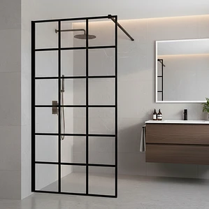 Mampara Fija de Baño Cuadros Negros Joytek 190x90 cm Vidrio Templado 8 mm