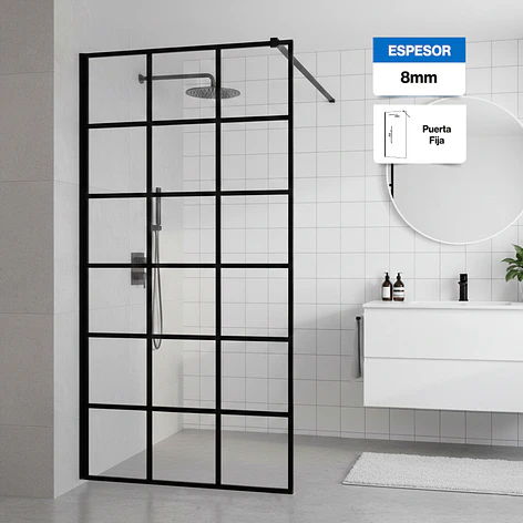 Mampara Fija de Baño Cuadros Negros Joytek 190x90 cm Vidrio Templado 8 mm 1