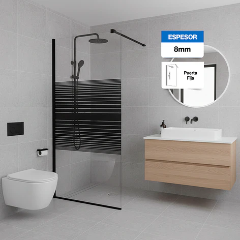 Mampara Fija de Baño Strava Negra Joytek 190x90 cm Vidrio Templado 8 mm 1