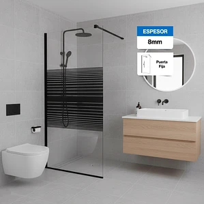 Mampara Fija de Baño Strava Negra Joytek 190x90 cm Vidrio Templado 8 mm