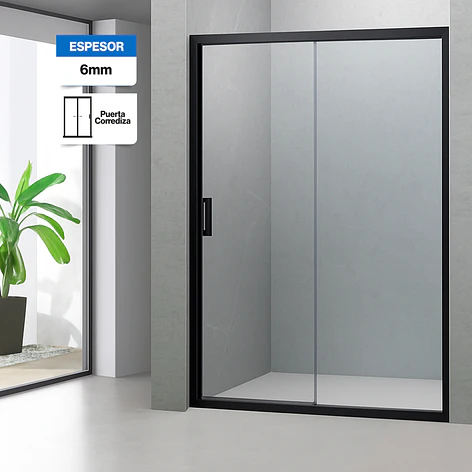 Mampara Ajustable de Ducha LENS 140-160 cm Transparente/Negro (2 Vidrios) 1