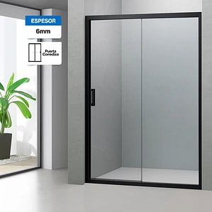 Mampara Ajustable de Ducha LENS 140-160 cm Transparente/Negro (2 Vidrios)