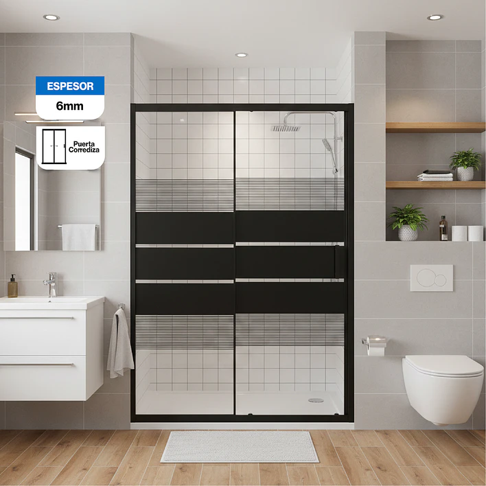 Mampara Ajustable de Ducha Style 120-140 cm Líneas negras (2 Vidrios) 1