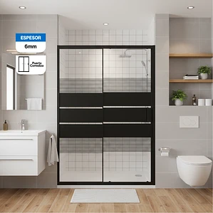 Mampara Ajustable de Ducha Style 120-140 cm Líneas negras (2 Vidrios)