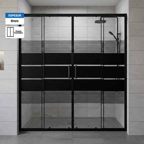 Mampara Ajustable de Ducha Style 160-180 cm Líneas Negras (4 Vidrios) 1