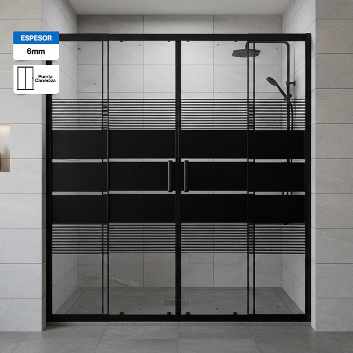 Mampara Ajustable de Ducha Style 160-180 cm Líneas Negras (4 Vidrios) 1