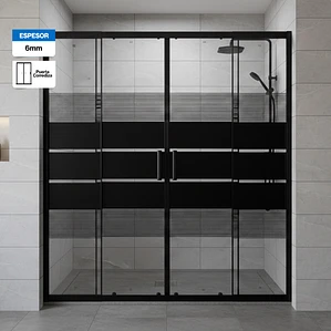 Mampara Ajustable de Ducha Style 160-180 cm Líneas Negras (4 Vidrios)