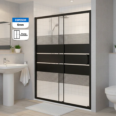 Mampara Ajustable de Ducha Style 140-160 cm Líneas negras (2 Vidrios) 1