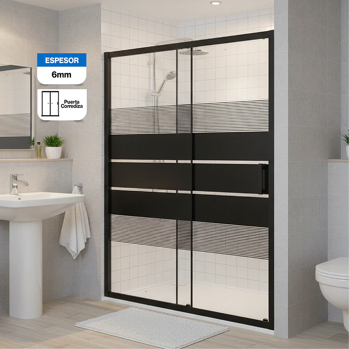 Mampara Ajustable de Ducha Style 140-160 cm Líneas negras (2 Vidrios) 1