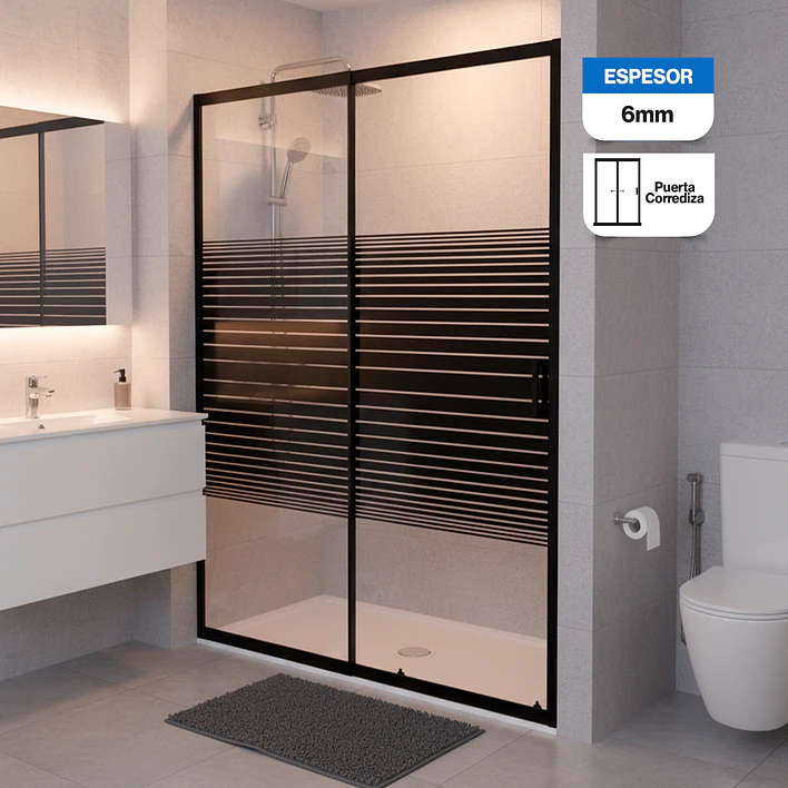 Mampara Ajustable de Ducha Strava 120-140 cm Líneas negras(2 Vidrios) 1