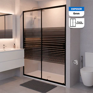 Mampara Ajustable de Ducha Strava 120-140 cm Líneas negras(2 Vidrios)